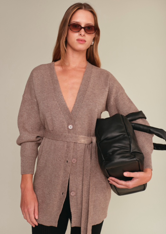 Ross Tie Cardigan in Taupe