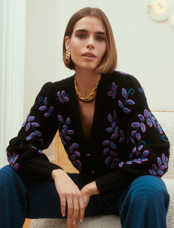 A323s41315 Piper Cropped Cardigan in Black Multi