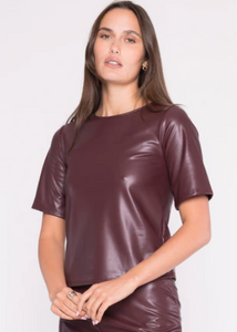 RR1445 Vegan Leather Cropped Top in Oxblood