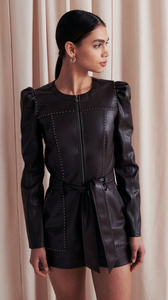 saf2251510 Lora Vegan Leather Romper in Chocolate