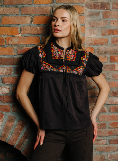 l2508-3297 Molly Embroidered Top in Black
