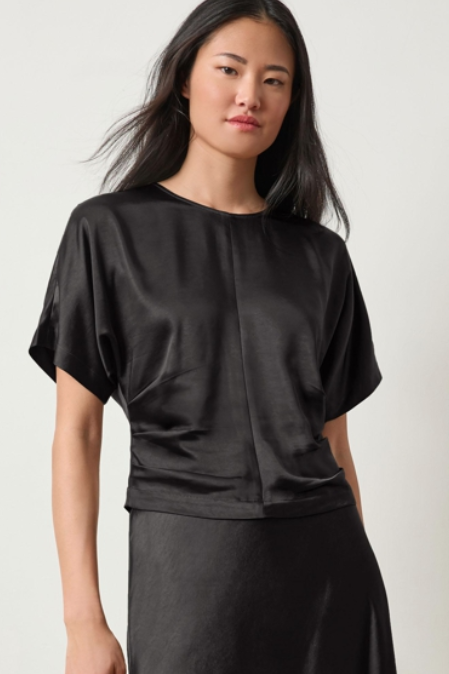 Lppa3099 Satin Dolman Sleeve Top in Black