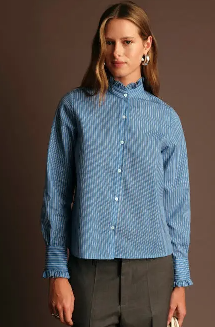 D40594D Oscar Ruffle Collar Shirt in Stripe