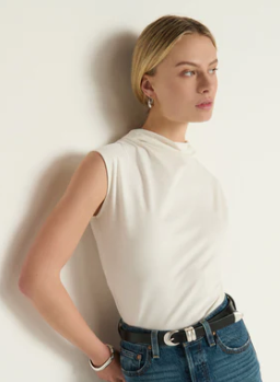 Lulu Mock Neck Top in Porcelain