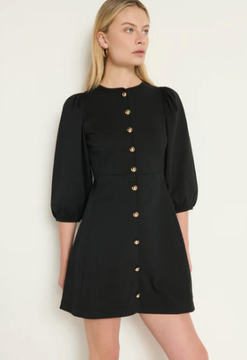 Gilda Button Front Dress in Jet Black