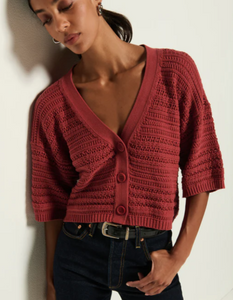 Tabby Short Sleeve Cardigan in Marsala