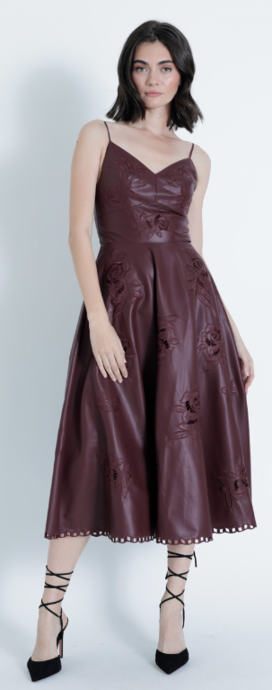 Kg51041 Gloria Vegan Leather Midi Dress in Malbec
