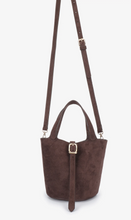 Load image into Gallery viewer, Joya Mini Vegan Suede Bucket Bag in Chocolate
