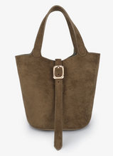 Load image into Gallery viewer, Joya Mini Vegan Suede Bucket Bag in Olive
