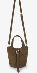 Joya Mini Vegan Suede Bucket Bag in Olive