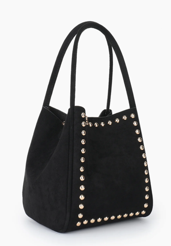 Hollace Studded Vegan Suede Mini Tote in Black