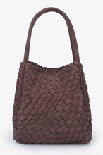 Load image into Gallery viewer, Hollace Vegan Woven Suede Mini Tote in Choclate
