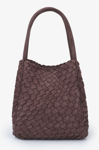 Hollace Vegan Woven Suede Mini Tote in Choclate