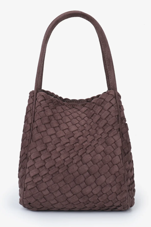 Hollace Vegan Woven Suede Mini Tote in Choclate