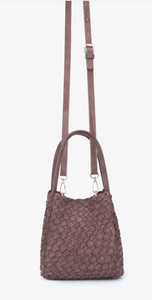 Hollace Vegan Woven Suede Mini Tote in Choclate