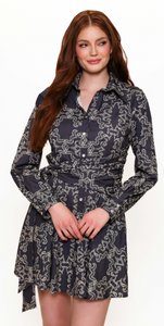 Evelyn Shirt Dress in Navy/White Rodeo Stitch