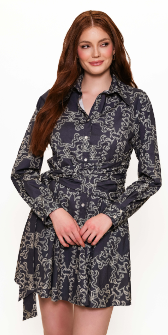 Evelyn Shirt Dress in Navy/White Rodeo Stitch