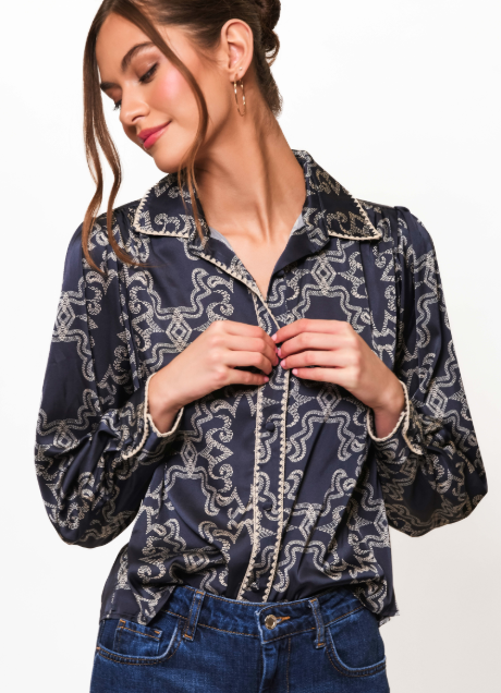 Kodie Button Down in Blue/White Rodeo