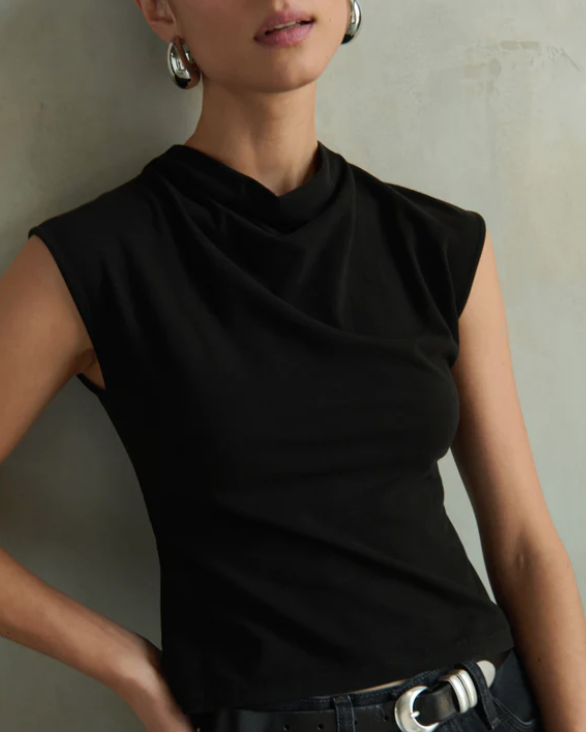 Lulu Mock Neck Top in Black