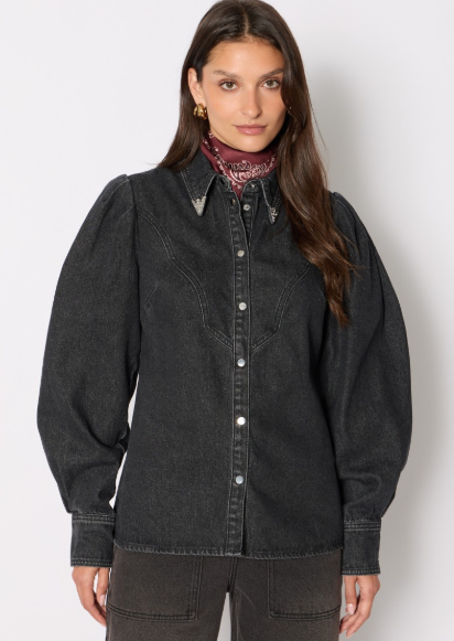 Western Button Down in Black Denim