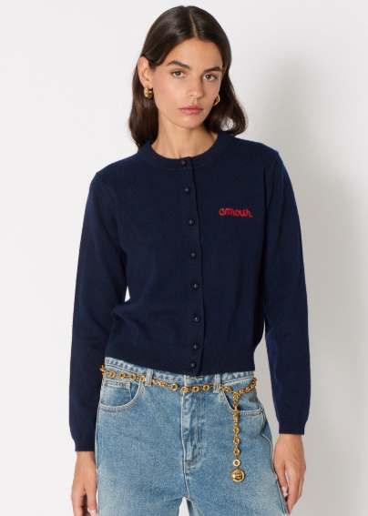 Crew Neck Amour Cardigan in Navy