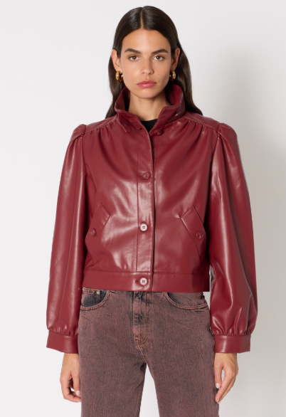 Vegan Leather Jacket in Burgundy