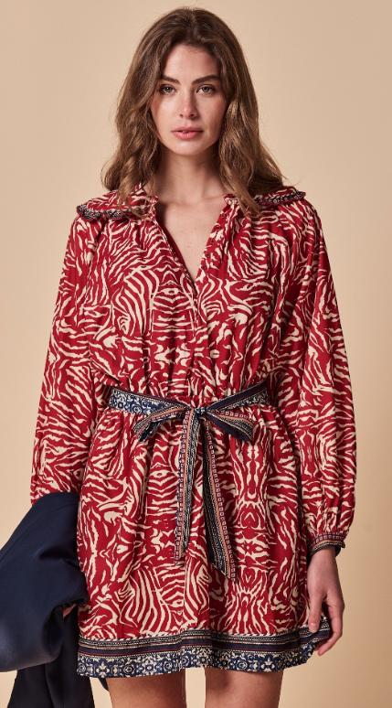 Taylor Printed Mini Dress in Red Boho