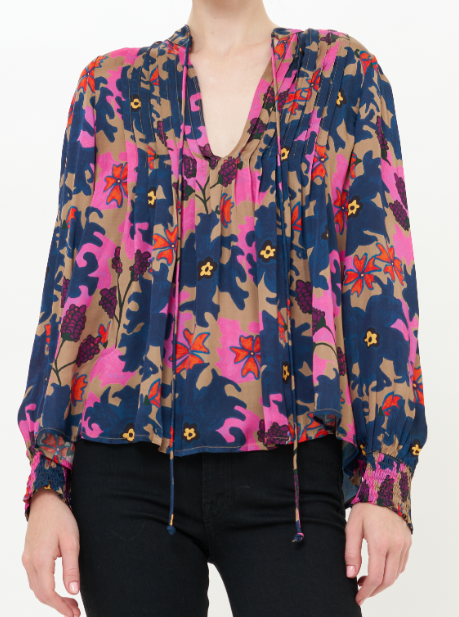 O2323n3 Vneck Pintuck Top in Suzani