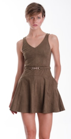 Hanna Suede Mini Dress in Olive