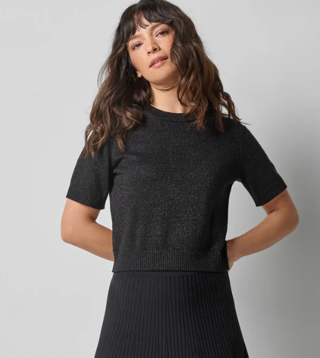 Short Sleeve Sparkle Sweater in Black