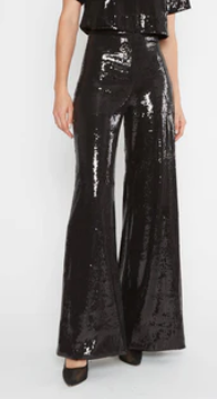 Sequin Wide Leg Pant in Black