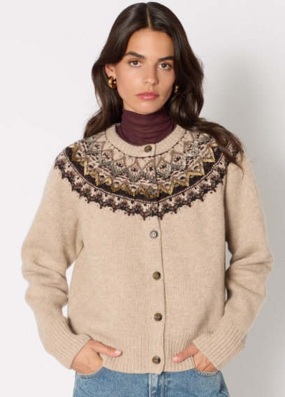 B21 Embroidered Cardigan in Beige Melange