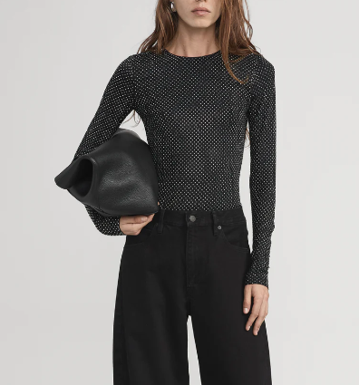 Rhinestone Jersey Top in Black