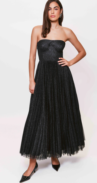 Hu Alba Tea Length Dress in Black Sparkle