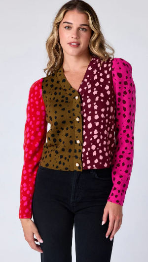 Cr Jovie Cardigan in Spotted Colorblock