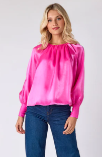 Cr Elizabeth Satin Blouse in Mollie Pink