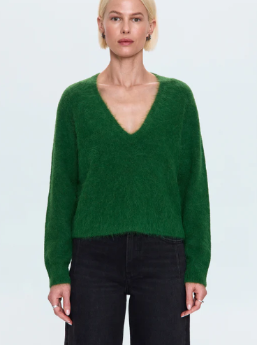 Kit Vneck Long Sleeve Sweater in Winter Green