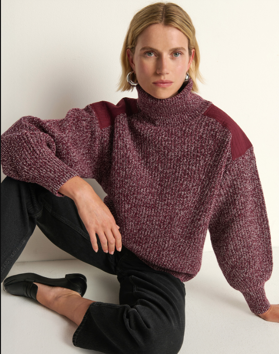 Pepper Patched Sweater in Heather Port