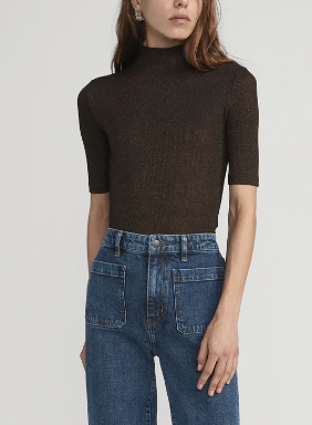 Fr Lurex Mock Neck Top in Americano