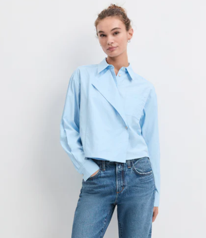 FD Jenni Poplin Top in Light Blue Stripe