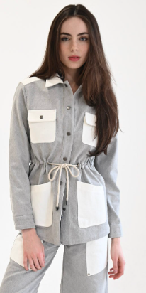 NAWF Cargo Jacket in Grey/Bone Denim