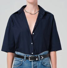 Load image into Gallery viewer, Frances Cropped Cape Shirt in Navy
