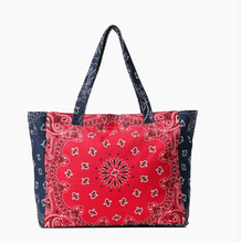 Load image into Gallery viewer, Bandana Print Tote Bag in Red/Navy
