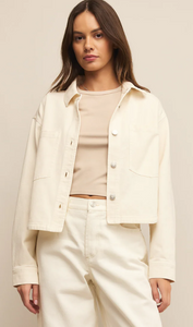 All Day Cropped Denim Jacket in Off White