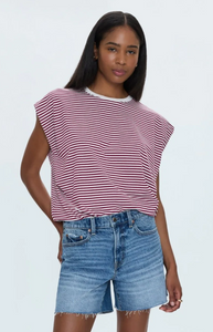 Trina Muscle Tee in Sangria Stripe