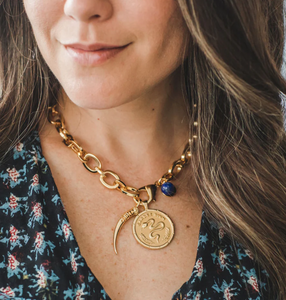 Chunky Link Chain with Lapis Bead