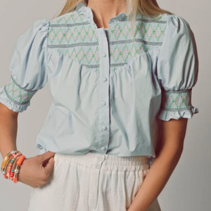 SS Smocked Top in Sky Blue