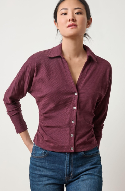 Lppa3129 Side Pleat Button Down in Merlot