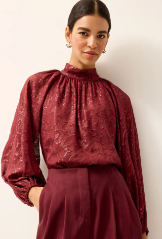 MO Oryan Silk Blouse in Port