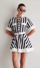 Load image into Gallery viewer, JS Yana SS Stripe Mini Dress in Black/white
